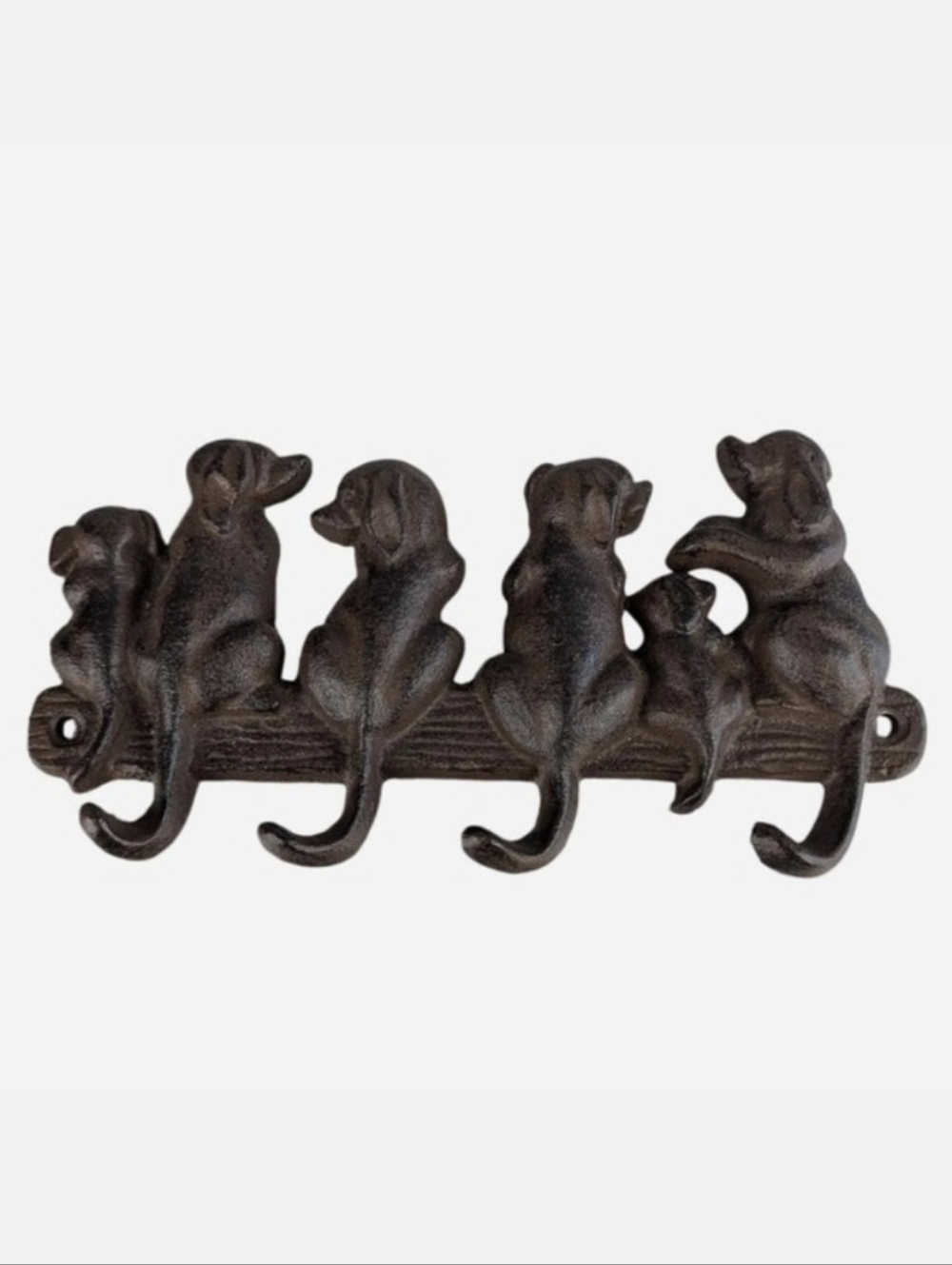 Antique Cast Iron Sitting Dogs 4-Hook Wall Rack 8"